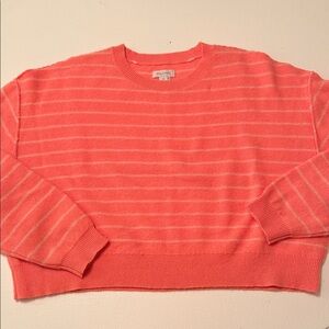 Pilcro Highlighter Orange Striped Alani Crew neck cropped 100% cashmere Sweater